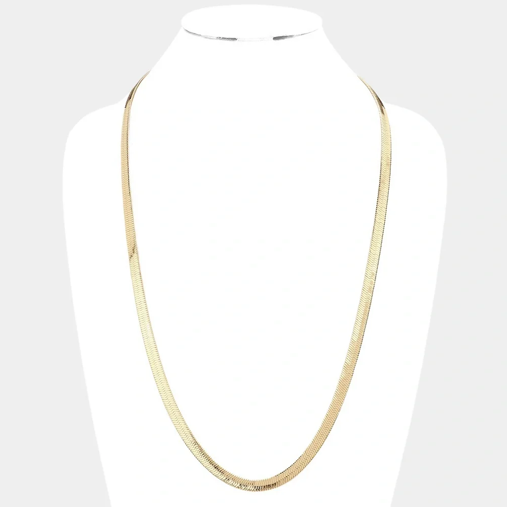 14K Gold Plated Herringbone Chain Metal Necklace